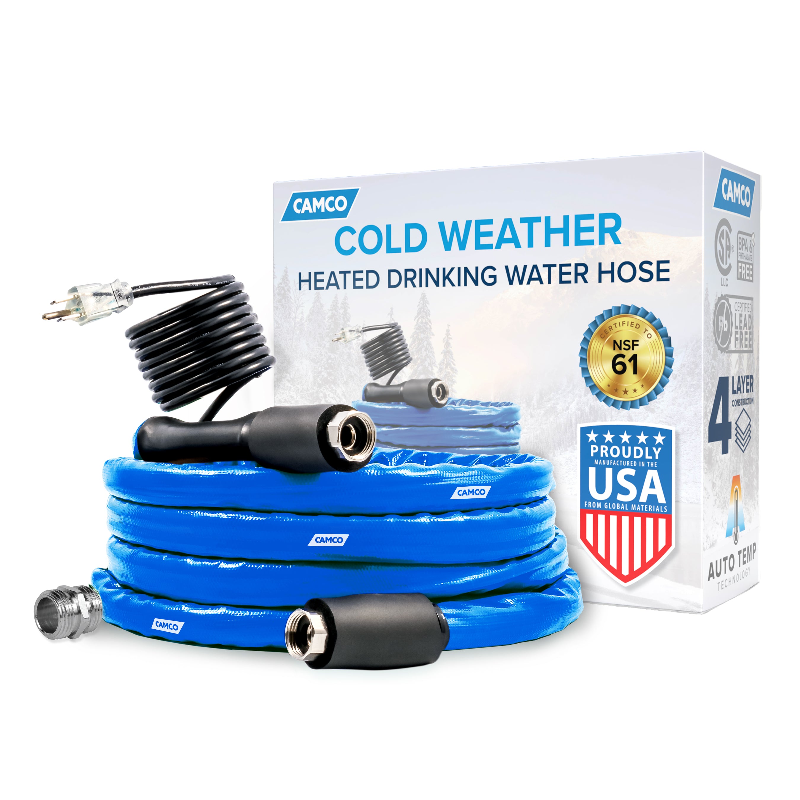 Camco 12-Foot Heated Water Hose for RV – Water Line Freeze Protection (22910)